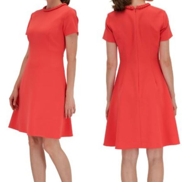 Sachin + Babi Dresses & Skirts - Sachin + Babi Crepe Braided Crew Neck Sheath Dress Coral Orange Women's Size 10